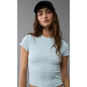 NWT American Eagle Hey Baby Smocked Tee, Size Medium, Color Light Blue